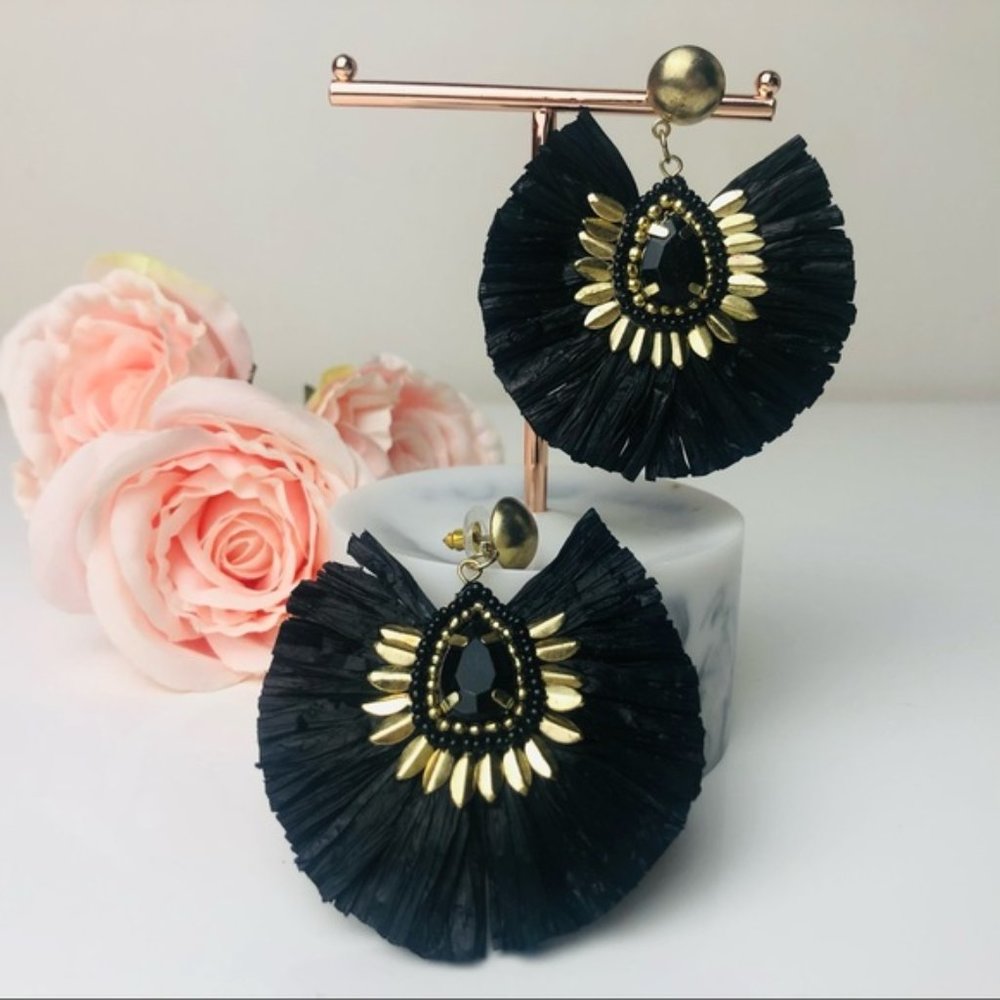 Black Large Light weight Fringe Earrings